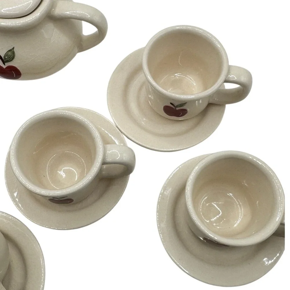 Vintage Style Miniature Apple Tea Set Ceramic Teapot Cups Saucers Creamer‎ Sugar